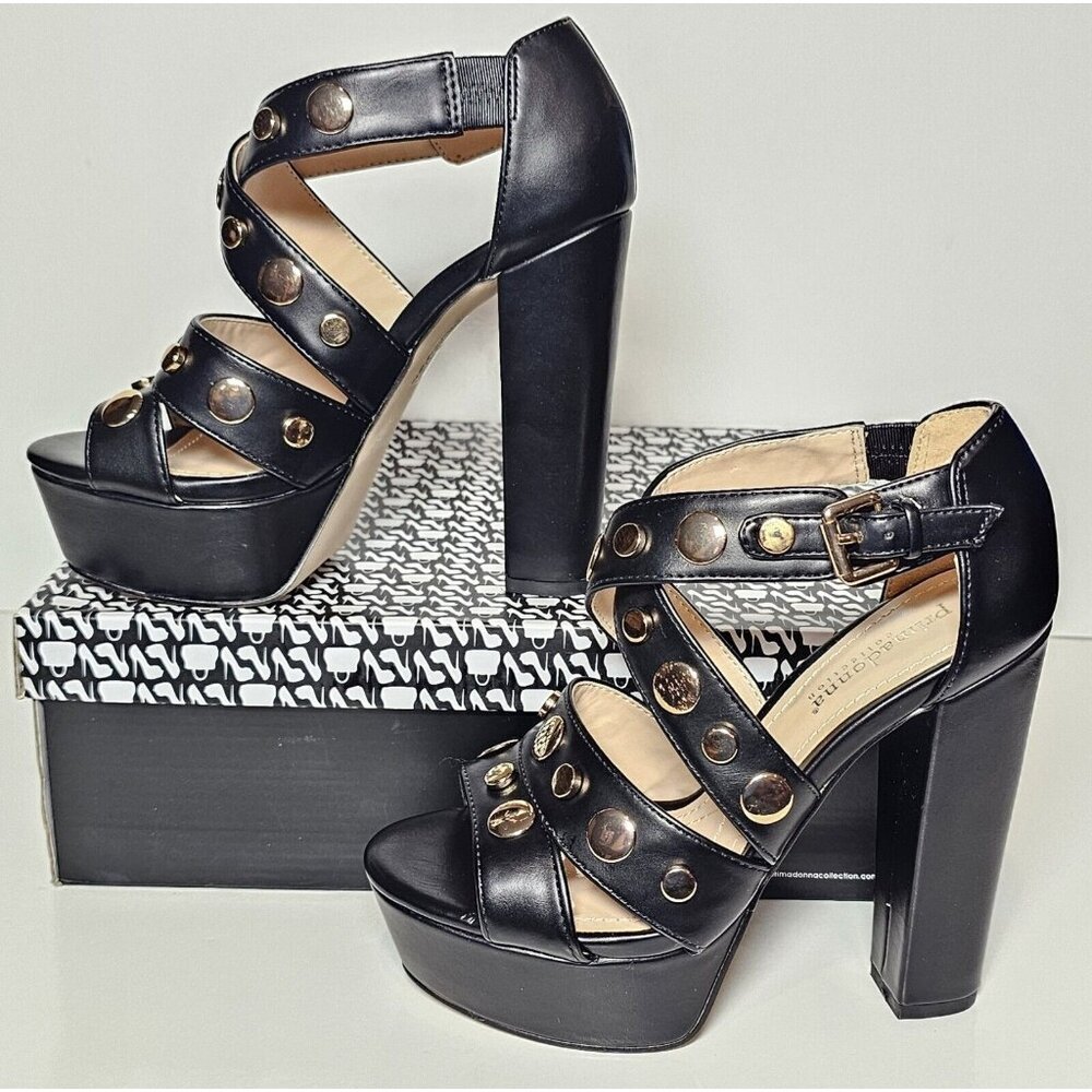 NIB PRIMADONNA COLLECTION WOMEN'S EURO size PLATFORM BLACK 84156 GOLD ACCENTS
